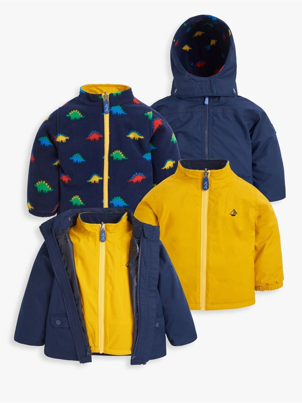 JoJo Mama 18-24M Navy Blue Stegosaurus 4-In-1 Waterproof Polarfleece Jacket